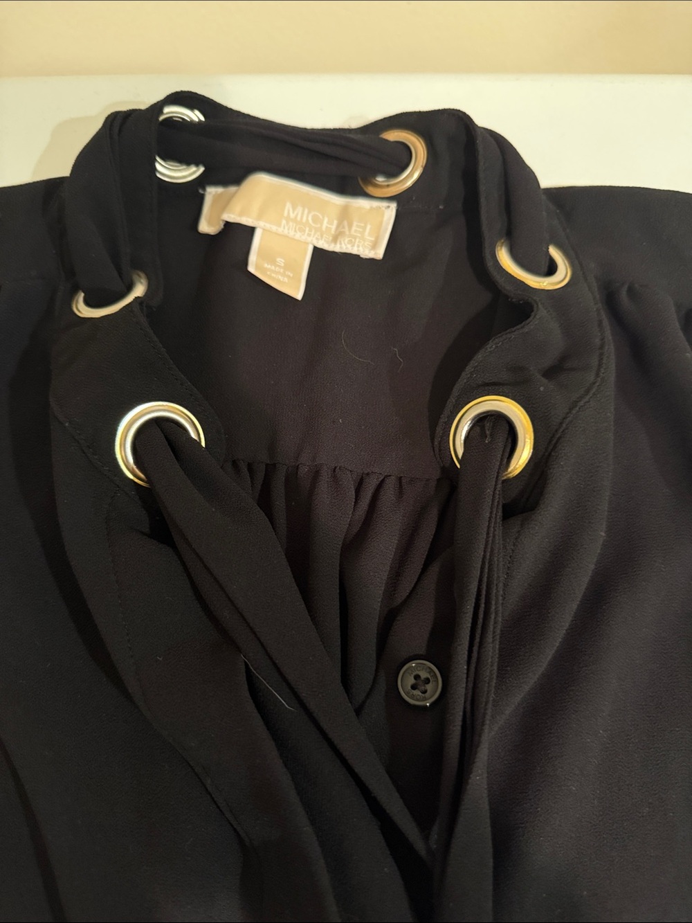 MICHAEL Michael Kors Black Drawstring Hooded Top with Grommet Detail